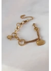 316L Çelik Gold Renk 2li Zincir Model Zirkon Taş Detay Kadın Bileklik - TJ-BB5457