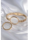 316L Çelik Gold Renk Arpa İşleme Açılabilir Fanus Model Kadın Kelepçe - TJ-BB5911