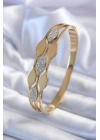 316L Çelik Gold Renk Arpa Model Zirkon Taş Detay Kadın Kelepçe Bileklik - TJ-BB5600