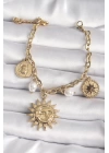 316L Çelik Gold Renk Ay Güneş Model İnci Detay Kadın Bileklik - TJ-BB6610