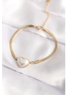316L Çelik Gold Renk Bombeli Kalp Kadın Bileklik - TJ-BB6014