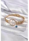 316L Çelik Gold Renk Çeyrek Takılabilen Zirkon Taş Detay Kadın Kelepçe - TJ-BB5548