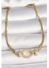 316L Çelik Gold Renk italyan Zincir Model Zirkon Taşlı Halka Figür Kadın Bileklik - TJ-BB6764