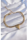 316L Çelik Gold Renk İtalyan Zincirli Kalp Model Bileklik - TJ-BB6099