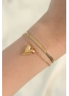 316L Çelik Gold Renk İtalyan Zincirli Kalp Model Bileklik - TJ-BB6099