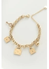 316L Çelik Gold Renk Karışık Aksesuarlı Oval Zincir Bileklik - TJ-BB6038