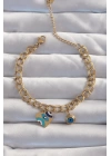 316L Çelik Gold Renk Nazarlı Kalp Model Zincir Bileklik - TJ-BB6227