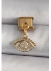 316L Çelik Gold Renk Sallantı Zirkon Taşlı Göz Model Nomination Charm - TJ-BC1198