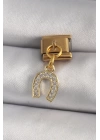 316L Çelik Gold Renk Sallantı Zirkon Taşlı Nal Model Nomination Charm - TJ-BC1196
