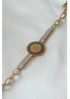 316L Çelik Gold Renk T0m Altn Modelli Zirkon Taşlı Kadın Bileklik - TJ-BB5098