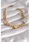 316L Çelik Gold Renk Zincir Model 3lü Renkli Çiçek Figür Kadın Bileklik - TJ-BB5974