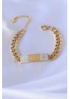 316L Çelik Gold Renk Zincir Model İşleme Detay Zirkon Taşlı Kadın Bileklik - TJ-BB5083