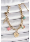 316L Çelik Gold Renk Zincir Sallantı Kilit Kalp Figür Anahtar Model Kadın Bileklik - TJ-BB6957