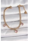 316L Çelik Gold Renk Zincir Sallantı Pembe Zirkon Taşlı Kalp Model Kadın Bileklik - TJ-BB6947