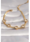 316L Çelik Gold Renk Zirkon Taşlı İtalyan Zincir Model Kadın Bileklik - TJ-BB6007