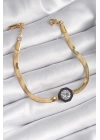 316L Çelik Gold Renk Zirkon Taşlı İtalyan Zincir Model Kadın Bileklik - TJ-BB6478