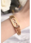 316L Çelik Gold Renk Zirkon Taşlı Kadın Kelepçe Bilezik - TJ-BB6022