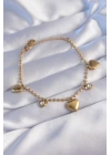 316L Çelik Gold Renk Zirkon Taşlı Kalp Model Bileklik - TJ-BB6098