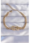 316L Çelik Gold Renk Zirkon Taşlı Kemer Tokası Model Zincir Bileklik - TJ-BB6210