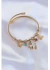 316L Çelik Gold Renk Zirkon Taşlı Minimal Kalp Detay Kelebek Charm Bileklik - TJ-BB6091