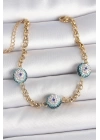 316L Çelik Gold Renk Zirkon Taşlı Nazar Boncuk Model Kadı Bileklik - TJ-BB6958