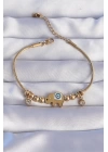 316L Çelik Gold Renk Zirkon Taşlı Nazarlı Fil Tasarımlı Bileklik - TJ-BB6202