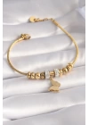 316L Çelik Gold Renk Zirkon Taşlı Simli Kelebek Figür Kadın Bileklik - TJ-BB5952