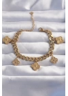 316L Çelik Gold Renk Zirkon Taşlı Yonca Model Bileklik - TJ-BB6242
