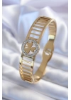 316L Çelik Gold Renk Zirkon Taşlı Yonca Model Kadın Kelepçe - TJ-BB5589
