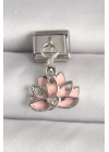 316L Çelik Gümüş Renk Pembe Lotus Model Zirkon Taş Detaylı Nomination Charm - TJ-BC1274