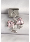 316L Çelik Gümüş Renk Pembe Zirkon Taşlı Fiyonk Model Nomination Charm - TJ-BC1298