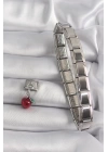 316L Çelik Gümüş Renk Sallantı Kırmızı Elma Model Nomination Charm - TJ-BC1178