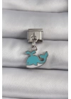 316L Çelik Gümüş Renk Sallantı Mavi Balina Model Nomination Charm - TJ-BC1106