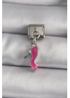 316L Çelik Gümüş Renk Sallantı Pembe Topuklu Ayakkabı Model Nomination Charm - TJ-BC1159