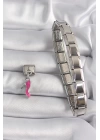 316L Çelik Gümüş Renk Sallantı Pembe Topuklu Ayakkabı Model Nomination Charm - TJ-BC1159