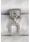 316L Çelik Gümüş Renk Sallantı Zirkon Taşlı Kare Model Nomination Charm - TJ-BC1382