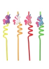 5 Parça Renkli Pipet Seti - Emojili Spiral Kokteyl- Çocuk Pipeti Temizleme Fırçalı