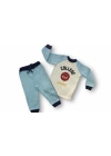 9-12 12-18 18-24 24-36 Ay College Baskılı 3 İplik Kumaş Uzun Kollu Sweatli 2li Erkek Bebek Takımı