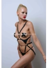 Ağ Bölgesi Açık Deri Body Harness, Deri Fantezi Giyim, Clubwear - Brf1170