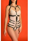 Ağı Açık Göğüs Altı Kemerli Fantazi Deri Body Harness - Brf1064