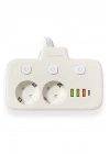 Akım Korumalı 2’li Ayrı Anahtarlı Priz, 2x Priz, 3x Usb, 1x Type-c, 2 Mt Kablo, Hızlı Şarj