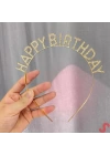 Altın Gold Renk Kristal Taşlı Parlak Happy Birthday Taç 16x17 Cm