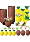Ananas  Hindistan Cevizi Tasarımlı Pipetli Bardak Seti (6 Adet)