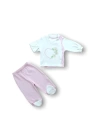 Baharın Çiçekli Kalbi Nakışlı %100 Cotton Antibakteriyel 5li Zıbın Takımı Hastane Çıkışı