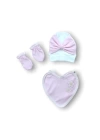 Baharın Çiçekli Kalbi Nakışlı %100 Cotton Antibakteriyel 5li Zıbın Takımı Hastane Çıkışı
