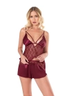 Beruflic  Bordo Saten Babydoll Şort Takımı