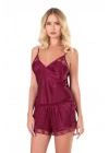 Beruflic  Bordo Saten Babydoll Şort Takımı