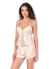 Beruflic  Fildişi Saten Babydoll Şort Takımı