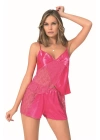 Beruflic  Fuşya Saten Babydoll Şort Takımı