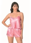 Beruflic  Koyu Pembe Saten Babydoll Şort Takımı
